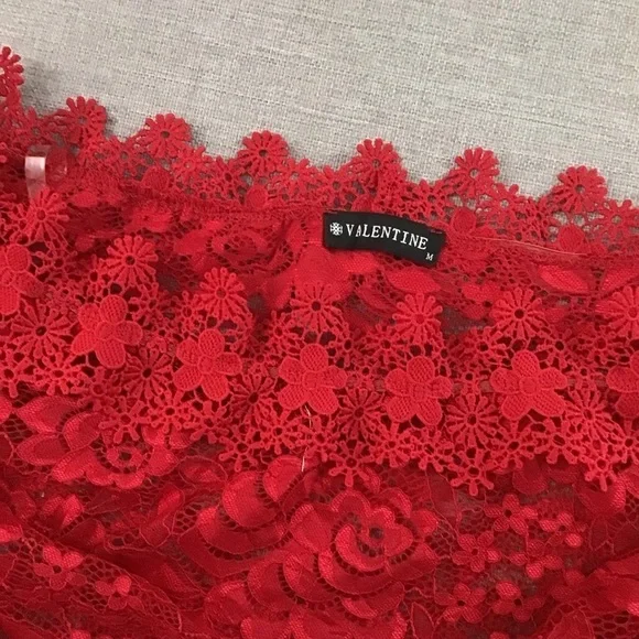 Red off shoulder bell sleeve lacey sheer bodysuit nwt - Picture 8 of 10